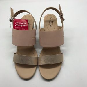 Women's Elastic Ankle Strap Low Wedge Sandals